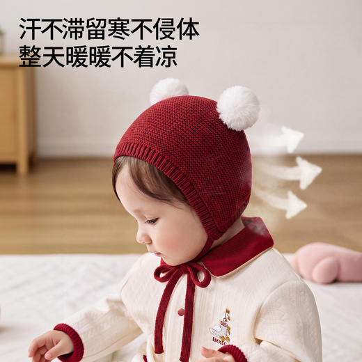 【婴童服配】嫚熙婴儿针织帽纯色宝宝胎帽洋气外出新生儿帽子秋冬初生囟门帽 商品图3