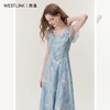西遇蓝色网纱连衣裙女夏季新款碎花法式v领荷叶边吊带裙SS050986 商品缩略图3
