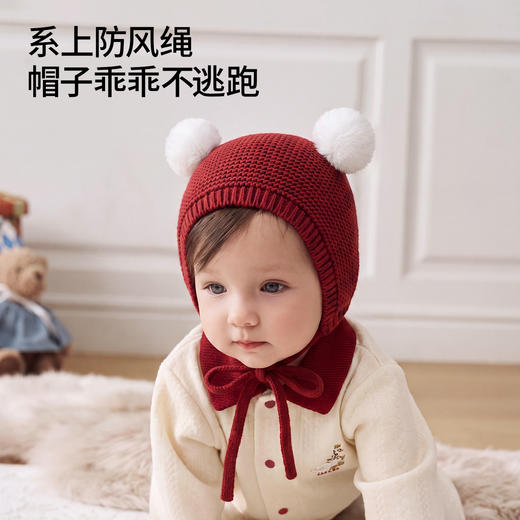 【婴童服配】嫚熙婴儿针织帽纯色宝宝胎帽洋气外出新生儿帽子秋冬初生囟门帽 商品图4