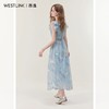 西遇蓝色网纱连衣裙女夏季新款碎花法式v领荷叶边吊带裙SS050986 商品缩略图4