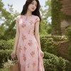 YIROUJIA水滴领棉绸短袖连衣裙 软糯亲肤垂顺好穿 复古碎花设计松弛随性百搭 商品缩略图4