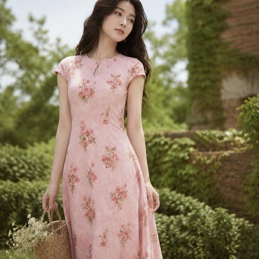 YIROUJIA水滴领棉绸短袖连衣裙 软糯亲肤垂顺好穿 复古碎花设计松弛随性百搭 商品图4