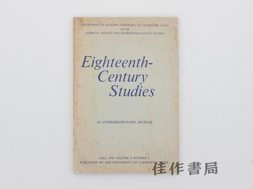 【绝版旧书】Eighteenth-Century Studies. An Interdiscipli…/十八世纪研究:跨学科期刊》第4卷第1期(1970年秋季) 商品图0