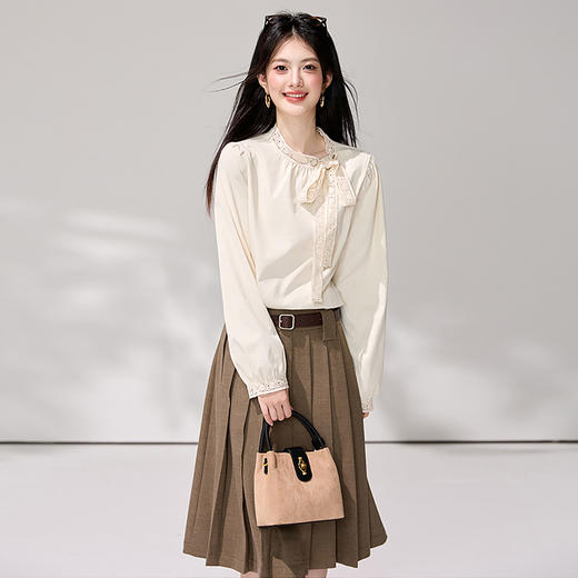 西遇蕾丝蝴蝶结衬衫女2026秋季立领泡泡袖温柔风宽松显瘦长袖上衣SS060826 商品图3