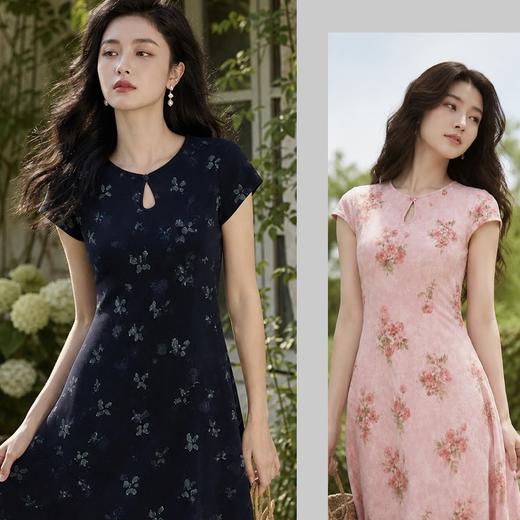 YIROUJIA水滴领棉绸短袖连衣裙 软糯亲肤垂顺好穿 复古碎花设计松弛随性百搭 商品图1