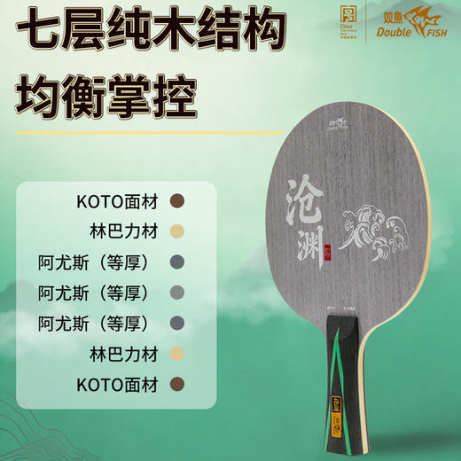 Doublefish双鱼沧渊乒乓球底板七层纯木阿尤斯大芯底板快攻乒乓球拍底板 商品图1