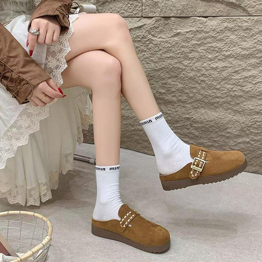 西遇复古勃肯鞋女2026秋季新款羊皮绒复古金属扣潮流一脚蹬半拖鞋P0066650 商品图1