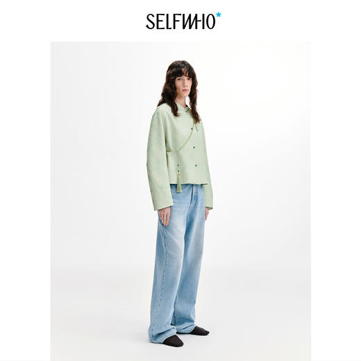 SELFWHO棉桑蚕丝混纺玛瑙玉石扣新中式外套女2026秋新款茧型上衣 商品图2