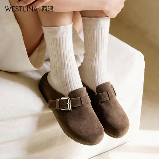 西遇复古勃肯鞋女2026秋季新款绒面质感软底爆款包头半拖鞋V1566594 商品图1