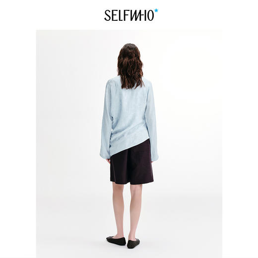 SELFWHO不对称斜襟新中式衬衫女2026秋季新款玛瑙玉石扣长袖上衣 商品图2
