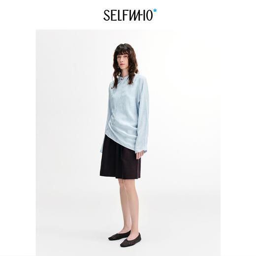 SELFWHO不对称斜襟新中式衬衫女2026秋季新款玛瑙玉石扣长袖上衣 商品图1