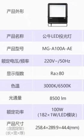 【MMK】公牛LED投光灯100W、200W