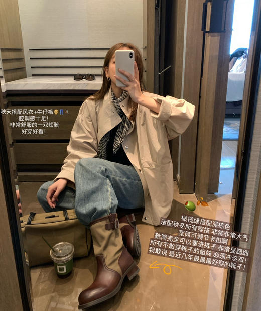 高定杨幂同款P家牛皮帆布高筒靴子82205 商品图10