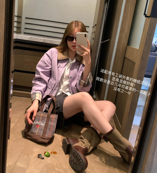高定杨幂同款P家牛皮帆布高筒靴子82205 商品图4
