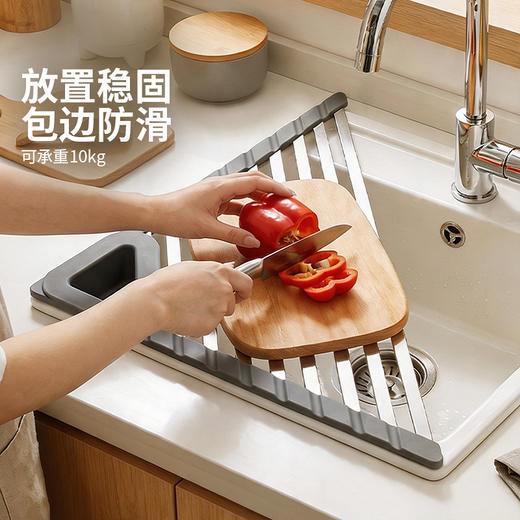 摩登主妇三角水槽沥水架多功能碗碟收纳折叠沥水篮卷帘厨房置物架 商品图3