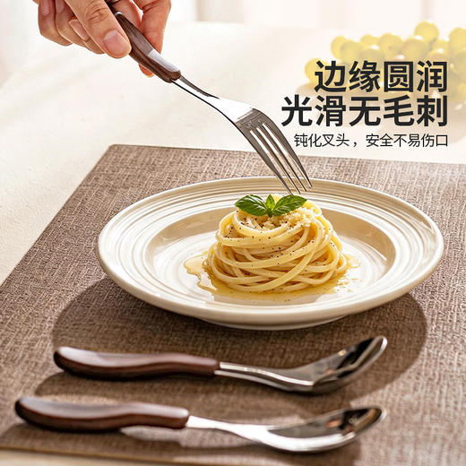 摩登主妇木柄勺子叉子304不锈钢家用儿童吃饭元宝汤勺调羹西瓜勺 商品图4