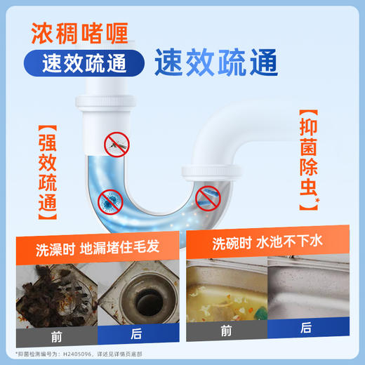 热卖！【超值5瓶！“嗖”一下就通了】净狮 管道疏通啫喱 浓缩啫喱配方 清理溶解堵塞物 家用安心 安全无腐 500g/瓶 商品图3