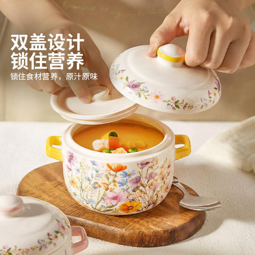 摩登主妇炖盅双耳隔水炖家用陶瓷带盖小汤盅一人份蒸盅瓦罐汤炖罐 商品图1