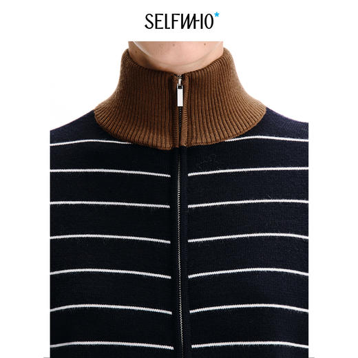 [陈都灵同款]SELFWHO100%绵羊毛高领针织衫女秋新款撞色条纹毛衣 商品图4