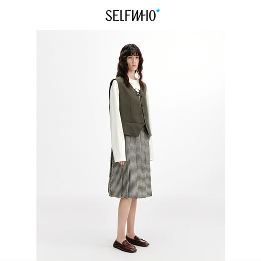 SELFWHO纯棉复古格纹百褶半身裙女2026秋季新款宽松显瘦短款半裙 商品图2