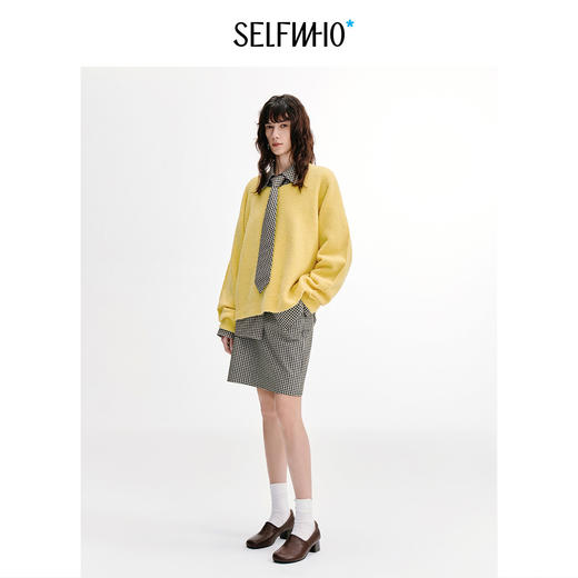 SELFWHO绵羊毛混纺法式慵懒毛衣女2026秋新款宽松连肩袖针织上衣 商品图1