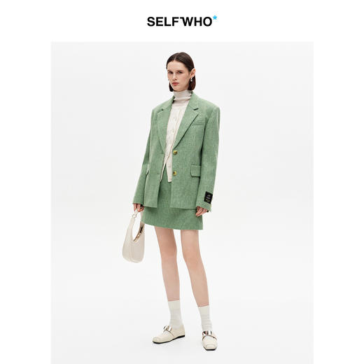 SELFWHO绵羊毛桑蚕丝混纺杂花编织绿色半身裙女2026夏新款A字短裙 商品图4