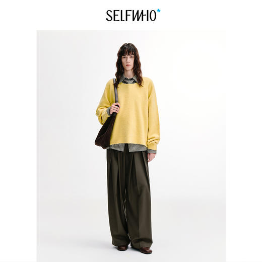 SELFWHO绵羊毛混纺法式慵懒毛衣女2026秋新款宽松连肩袖针织上衣 商品图2