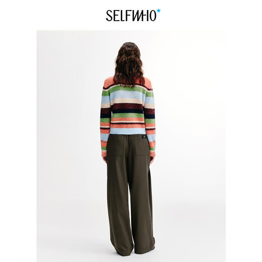 SELFWHO绵羊毛马海毛混纺撞色条纹针织开衫女2026秋新款保暖毛衣 商品图2