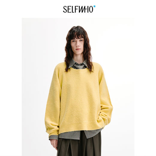 SELFWHO绵羊毛混纺法式慵懒毛衣女2026秋新款宽松连肩袖针织上衣 商品图0