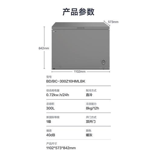 容声 冰柜 BD/BC-300Z10HMLBK 300升卧式冰柜 直冷 8kg/12h 顶开门 暖灰 新一级能效 0.72kw·h/24h 冷藏冷冻冰柜 PCM内胆 商品图0