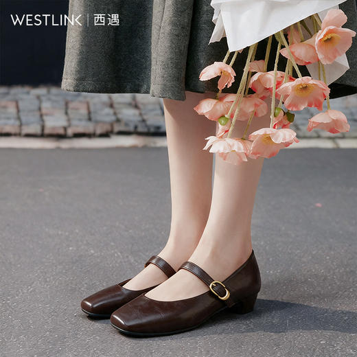 【限时秒杀】西遇方头法式单鞋女2026新款秋季细带马蹄跟智性风玛丽珍浅口单鞋V1666642 商品图1