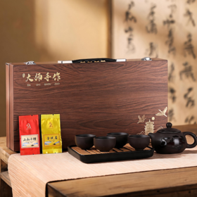 龙御宫廷大师手作茶叶茶具礼盒 正山小种+金骏眉+紫砂茶具套组 茶叶壮实匀整 茶香浓郁 精美礼盒