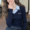 西遇美式复古假两件长袖T恤女2026年秋季新款v领修身辣妹短款上衣E0060759 商品缩略图2