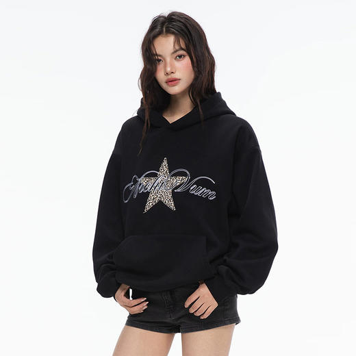 西遇星星烫钻刺绣连帽卫衣女2026秋季美式复古街头休闲套头上衣SS060878 商品图3