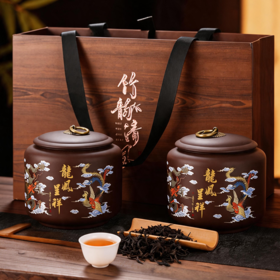 龙御宫廷×笙观龙凤呈祥大红袍茶叶礼盒 武夷山产区 古法炭火制茶  茶叶壮实匀整 茶香醇厚 紫砂茶罐 精美礼盒