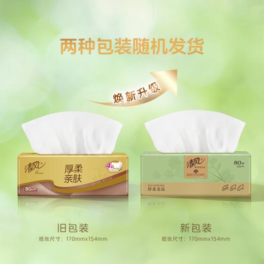 【品牌直发】清风厚柔金品M码4层80抽18包抽取式面巾纸BR10M7H18 商品图2