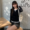 西遇小V领假两件长袖T恤女2026秋季修身撞色叠穿打底针织上衣SS060859 商品缩略图1