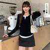 西遇小V领假两件长袖T恤女2026秋季修身撞色叠穿打底针织上衣SS060859 商品缩略图0