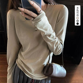 西遇简约圆领长袖T恤女2026秋季宽松显瘦基础款纯色休闲内搭上衣SS060850