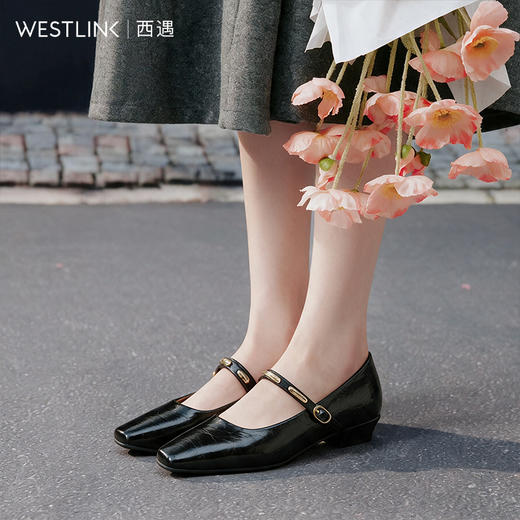 西遇简约法式单鞋女2026新款秋季绝美复古日常通勤玛丽珍粗跟单鞋V1666636 商品图3