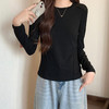 西遇圆领分割线长袖T恤女2026秋季修身显瘦不规则下摆打底上衣SS060855 商品缩略图4
