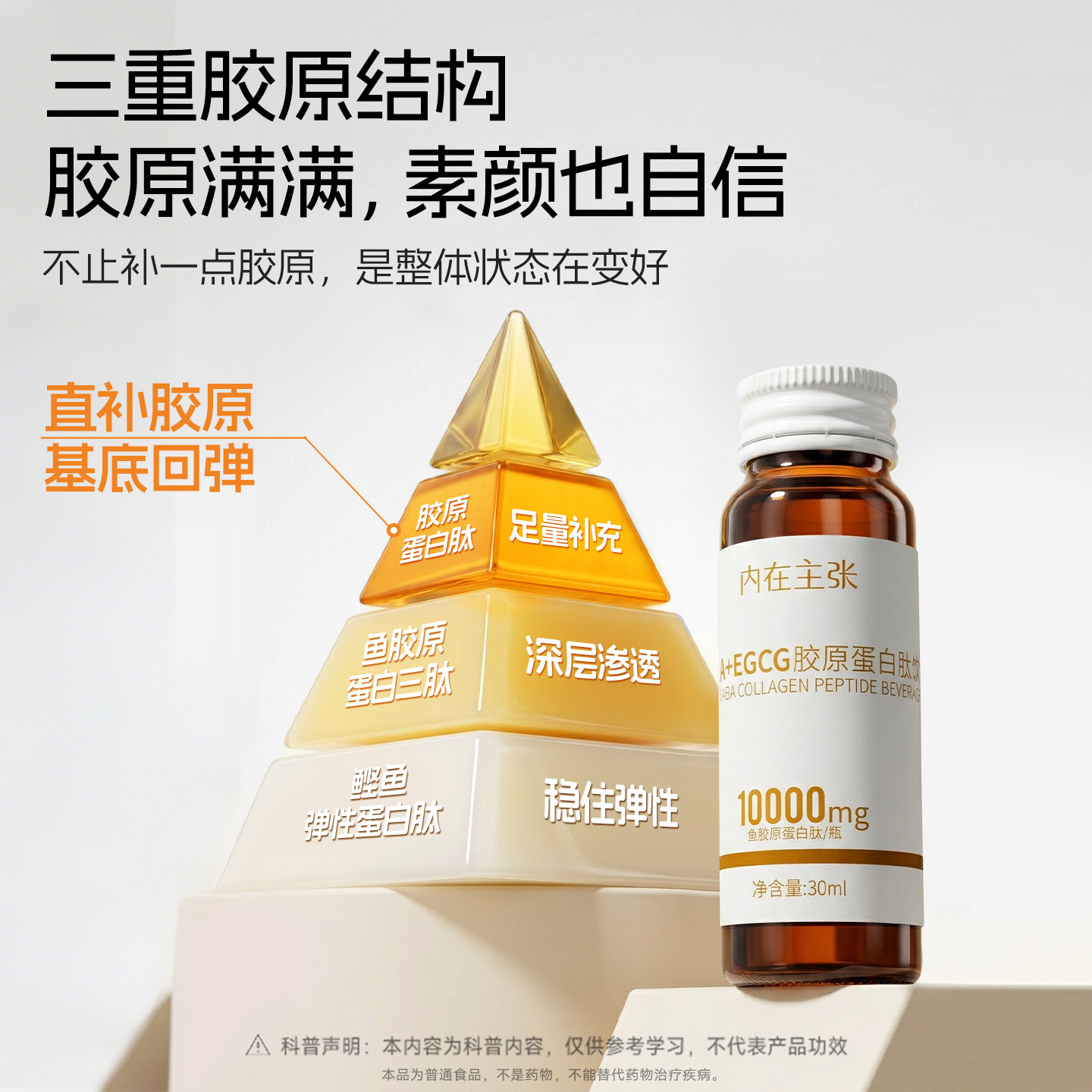 【细腻透亮 充盈肌肤】益优源内在主张 GABA+EGCG胶原蛋白肽饮 口服液剂型 高含量胶原肽