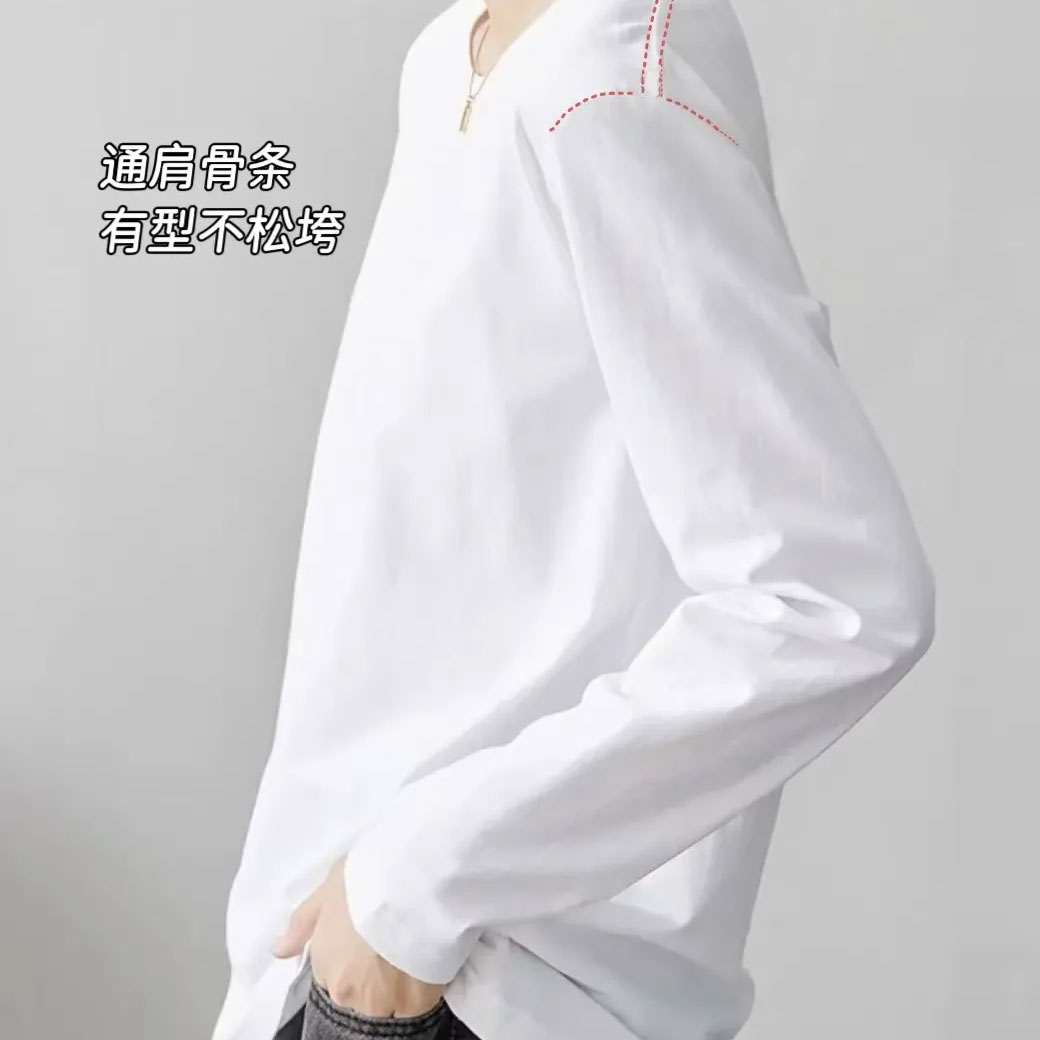 【220g重磅新疆棉！遮肉显瘦！2件69.9！】明肖 纯色圆领长袖T恤 经典圆领纯色设计 百搭不挑穿搭 6色可选