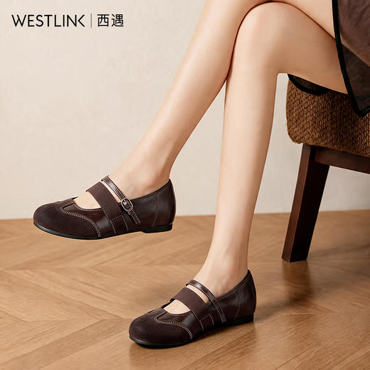 【限时秒杀】西遇玛丽珍鞋女2026新款秋季内增高金属搭扣芭蕾不累脚平底单鞋V1666626 商品图2