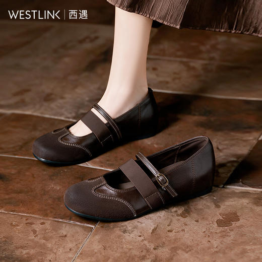 【限时秒杀】西遇玛丽珍鞋女2026新款秋季内增高金属搭扣芭蕾不累脚平底单鞋V1666626 商品图0