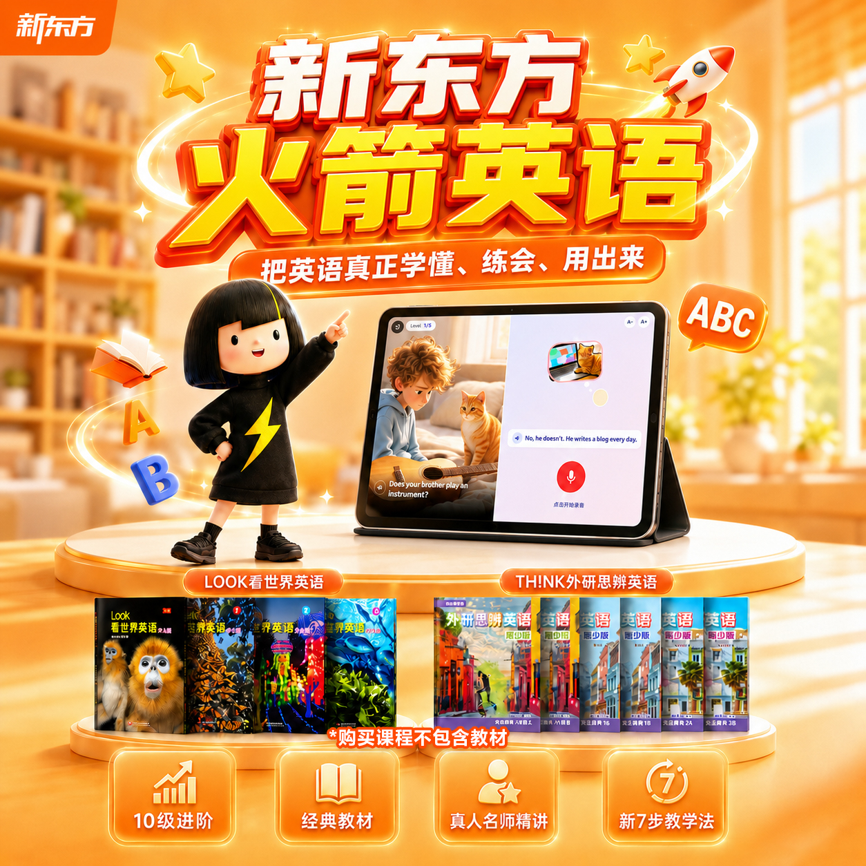 【新东方】火箭英语  LOOK＋THiNK完整进阶 刷刷学模式 滚雪球巩固 真人讲解伴学-会员版下单自动植课