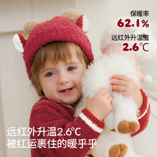 【婴童服配】嫚熙婴儿帽子秋冬款红色喜庆帽子半边绒毛绒帽宝宝保暖无骨新生儿 商品图4