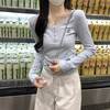 超值两件装！【气质优雅 温柔穿搭】卡腰褶皱上衣2026春秋季新款 正肩刺绣纽扣V领长袖 T恤打底衫女。wb★深秘心选 商品缩略图1