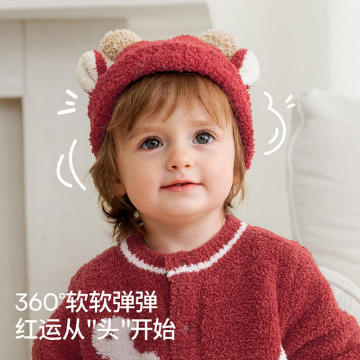 【婴童服配】嫚熙婴儿帽子秋冬款红色喜庆帽子半边绒毛绒帽宝宝保暖无骨新生儿 商品图3