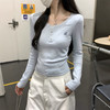 超值两件装！【气质优雅 温柔穿搭】卡腰褶皱上衣2026春秋季新款 正肩刺绣纽扣V领长袖 T恤打底衫女。wb★深秘心选 商品缩略图3